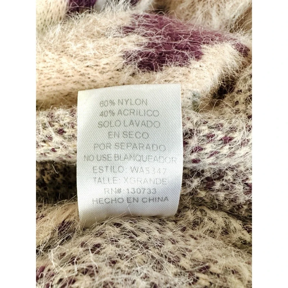 Umgee Boho Oversized Fuzzy‎ Knit Long Cardigan Sweater XL Pink Purple Abstract